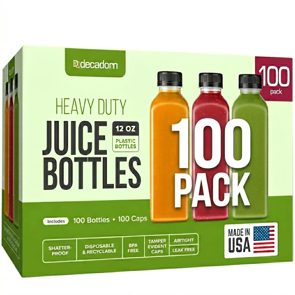 12 oz Clear Plastic Juice Bottles with Tamper-Evident Caps 100 Pack