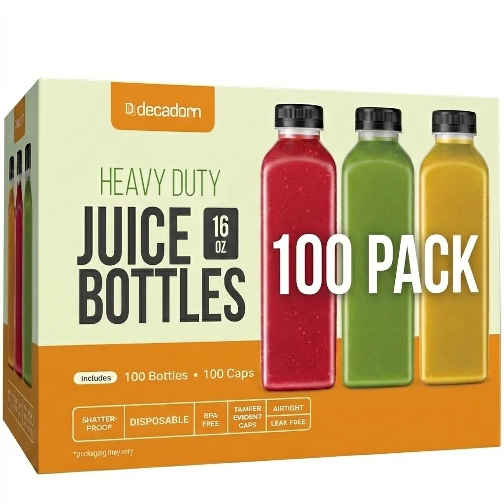 16 oz Clear Plastic Juice Bottles with Tamper-Evident Caps 100 Pack