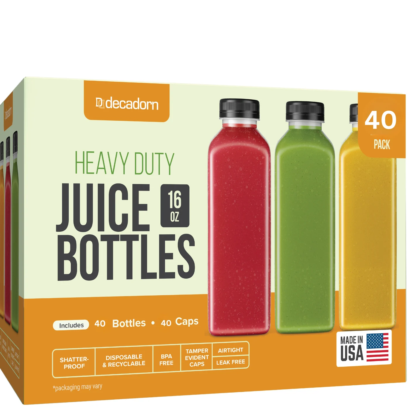 16 oz Clear Plastic Juice Bottles with Tamper-Evident Caps 40 Pack