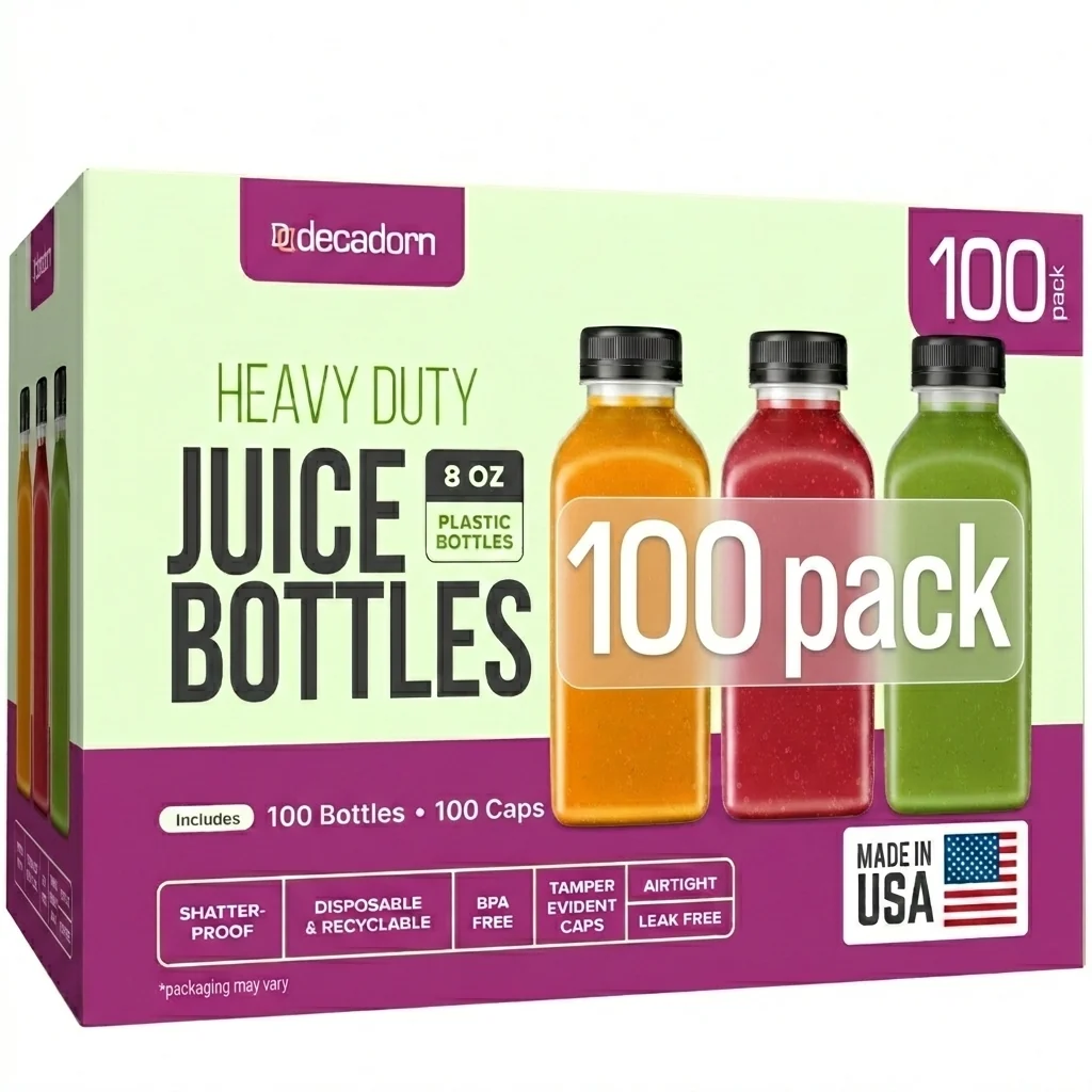 8 oz Clear Plastic Juice Bottles with Tamper-Evident Caps 100 Pack