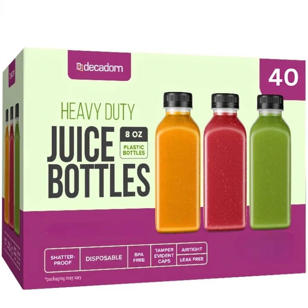 8 oz Clear Plastic Juice Bottles with Tamper-Evident Caps 40 Pack